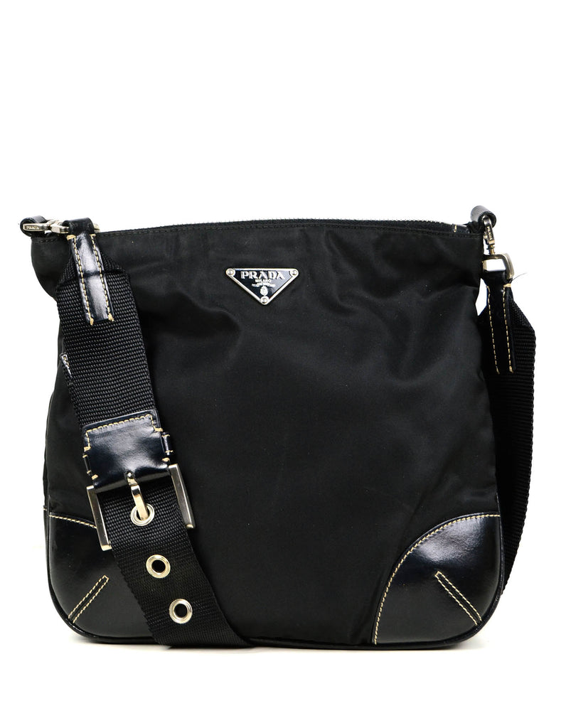 Prada Black Flat Tessuto Nylon Crossbody Bag w/ Leather Trim – ASC