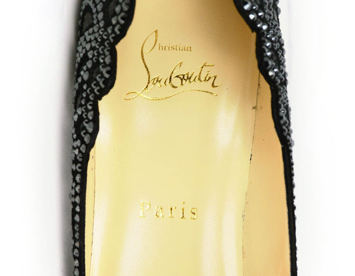 Christian Louboutin NEW Black Calfskin Scalloped Crystal Top Christian Louboutin NEW Black Calfskin Scalloped Crystal Top